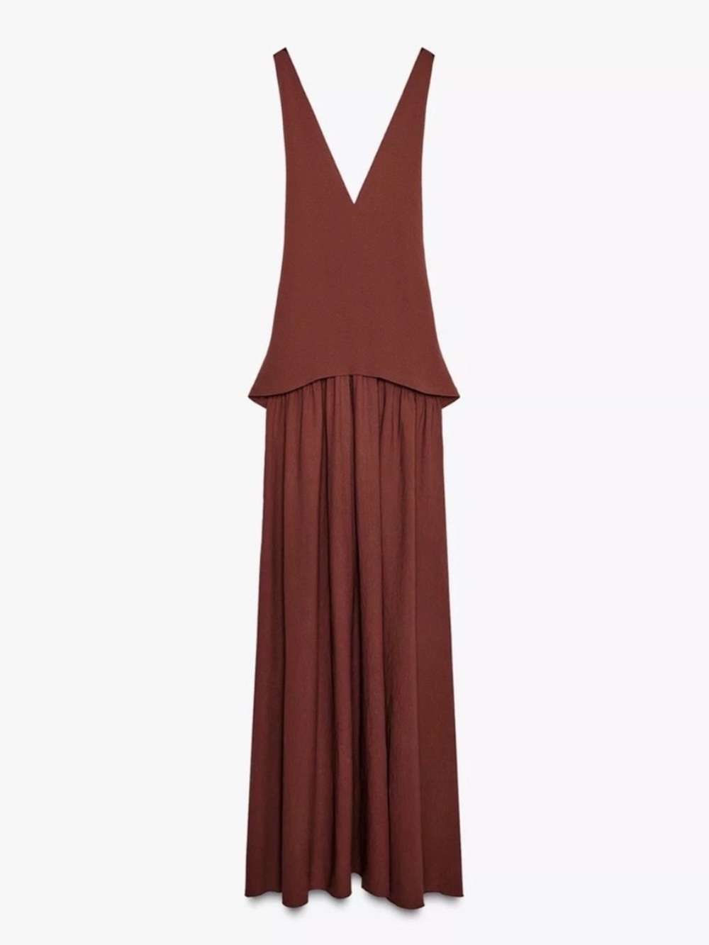 Zara Rust Maxi Dress with Deep V-Neck